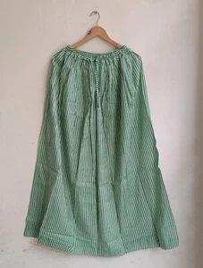 Indian Vintage Cotton Handmade Skirt Women Clothing Long Striped Green Skirt US - Picture 1 of 3