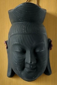Japanese Kannon Buddha Mask Pottery Wall Hanging Wood Board Vintage - Picture 1 of 16