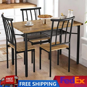 5 Piece Dining Table Chairs Set Kitchen Table Wood Furniture Set & Storage Rack - Picture 1 of 21