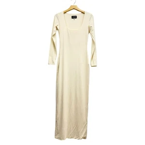 AYM Billie Bodycon Square Neck Long Sleeve Knit Maxi Dress in Natural size Large - Picture 1 of 9