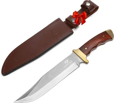 14-inch Bowie , Full-tang Fixed Blade, Wood Handle Hunting with Leather Sheat... - Image 1 of 4