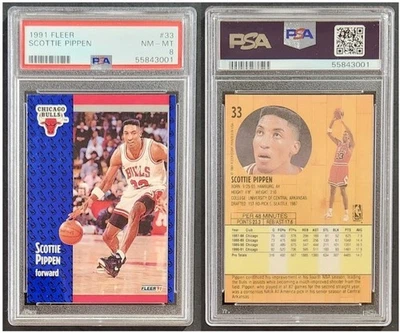 Scottie Pippen PSA 8 NM-MT - 1991 Fleer # 33 - Chicago Bulls F - Зал славы - Изображение 1 из 3