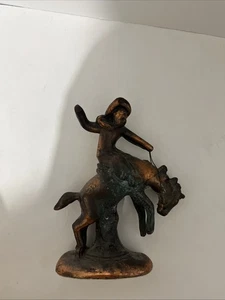 Bucking Bronco Rodeo Cowboy Messing @4,5" groß schwer Pferd & Reiter Vintage Sammlerstück - Bild 1 von 12