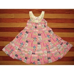 NEW GIRLS OOAK HANDMADE PINK BEVERLY HILLS TIERED TWIRLY COTTON SUNDRESS SIZE 14 - Picture 1 of 6