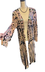 Southern Fried Chics Pailletten Netz Staubmantel Cardigan Kimono lang vorne offen XXXL - Bild 1 von 3