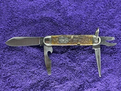 Ulster Knife Co Boy Scout BSA Vintage Jigged Bone Pocket Knife  - Image 1 of 4