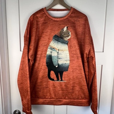 Женский пуловер толстовка причудливый кот носить свитер размер XXL 2XL оранжевый LS - Изображение 1 из 4