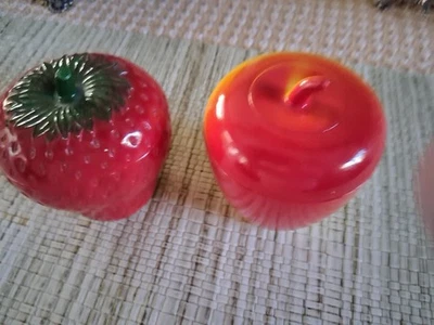 Two Jam Jelly Containers Apple Strawberry Anchor Hocking - Image 1 of 4