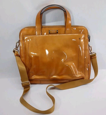 TUMI Zippered Pocket Laptop Bag Sleeve Gold Vinyl Travel Handles Crossbody Strap - Image 1 of 4