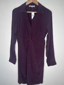 Loft Twist Shirtdress Womens Size 10 Plum Raisin V-Neck Long Sleeve 100% Viscose - Picture 1 of 13
