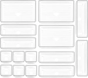 15 PCS Clear Plastic Drawer Organizer Set, 3 Sizes Desk Drawer Divider Organizer - Picture 1 of 12