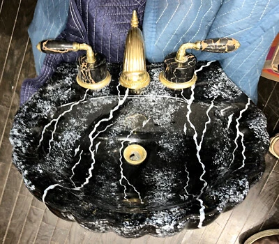 Fregadero de mármol negro pedestal personalizado St. Thomas Creations pedido personalizado Foto 1 de 4