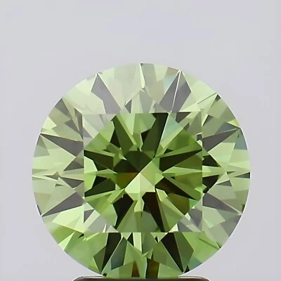 3.02ct Fancy Vivid Green VVS1/ID/EX Round Lab-grown Loose Diamond IGI Certified - Image 1 of 4