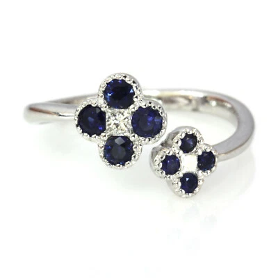 0.6 ctw Natural Blue Sapphire & Diamond Solid 14k White Gold Bypass Cluster Ring - Image 1 of 4