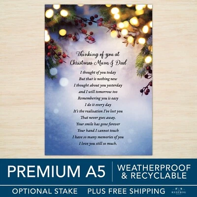 Mum Dad Christmas Memorial Grave card Graveside 100% Weatherproof Large  A5 - Image 1 of 4