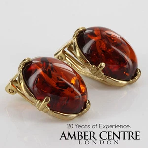 ITALIAN HANDMADE GERMAN BALTIC AMBER CLIP ON EARRINGS 9CT GOLD GCL0012 RRP£525!! - Picture 1 of 6