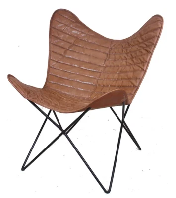 Handmade Antique Leather Lounge Accent Butterfly Relax Arm Chair Vintage Folding - Image 1 of 2