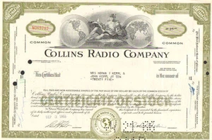 Collins Radio Company década de 1960 Iowa Space Race Rockwell Collins certificado de stock - Imagen 1 de 1
