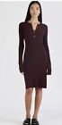 ATM Cashemere blend Wide Rib Henley Sweater Dress in Port M : NWT $395