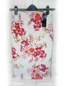 F&F Ivory & Pink Floral Cherryblossom Print Pencil Skirt, Size 8 - BNWT - Picture 1 of 3