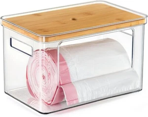 Hudgan Stackable Storage with Bamboo Top for Kitchen Laundry Room Clear - NIB - Picture 1 of 7