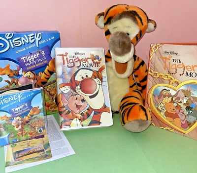 Disney's Tigger's VTG LOT Disneyland Park 12" plush, New CD-Rom Gm, Book & VHS - Image 1 of 4