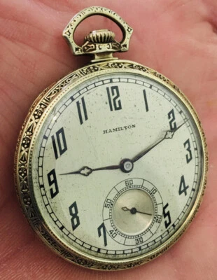 Antiguo Reloj Bolsillo Hamilton 1924 Oro Amarillo 14k Sólido 62.2g Talla 12s Funciona Foto 1 de 4