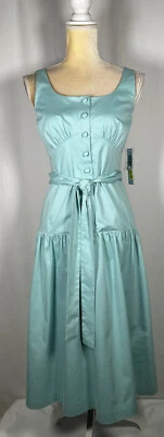 Antonio Melani Dress Flare Maxi / Midi 6 Sleeveless Belted Cotton Aqua Blue $189 - Image 1 of 4