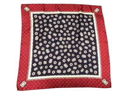 Ginnie Johansen 真丝围巾珠宝红色蓝色方形 35 英寸复古 1988 女式 — 第 1/4 张图片