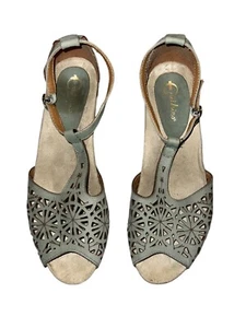 Earthies Casella Womens 10B Leather Ankle Strap Wedge Sandals Comfort Support - Picture 1 of 8