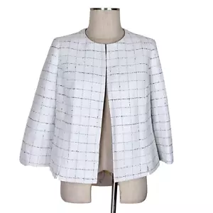 Blazer Kasper Talla 2X Blanco Ventana Frente Abierto Plateado Metálico Manga 3/4 - Imagen 1 de 10