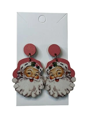 "Pendientes de Navidad colgantes de doble cara rosa de goma burbuja de Papá Noel vintage, 2""" Foto 1 de 2