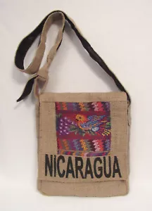VINTAGE 1980s NICARAGUA BURLAP SHOULDER CROSS BODY BAG EMBROIDERED BIRD LINED - Picture 1 of 12