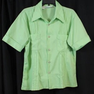 Vtg Montecarlo Shirt Mens Polyester Short Sleeve Retro MCM Pointy Collar Green L - Picture 1 of 9