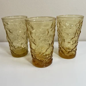 Vintage Anchor Hocking Saftgläser X3 Honig Gold Desert Amber Milano Crinkle - Bild 1 von 7