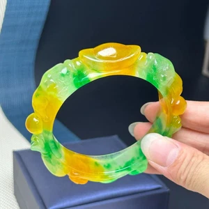 Real Natural Burmese Ice engrave Jade jadeite Bracelets bangle 60MM - Picture 1 of 11