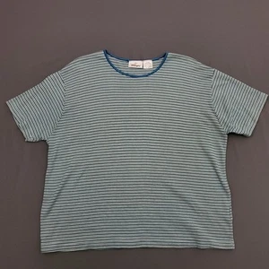 VINTAGE Worthington camicia donna XL manica corta maglia pullover righe blu - Foto 1 di 12