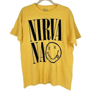 Camiseta con licencia oficial Nirvana Nevermind Smiley Grunge amarilla grande - Imagen 1 de 5