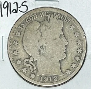 1912-S BARBER SILVER HALF DOLLAR ~ ~NICE OLD COIN~ 90% SILVER - Picture 1 of 2