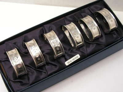 BOXED SET OF 6 MILLENNIUM HALLMARKED SOLID STERLING SILVER NAPKIN RINGS 2000 - Image 1 of 4
