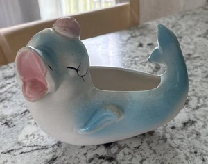 Vtg MCM Inarco Japan Anthropomorphic Blue Dolphin With Hat Planter E-2798 - Picture 1 of 11