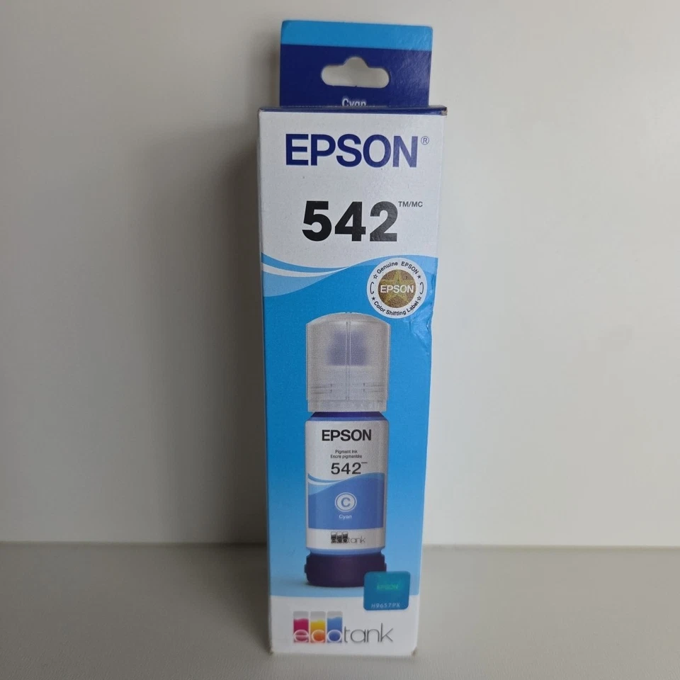 NUEVO GENUINO - EPSON 542 ECOTANK BOTELLA DE TINTA CIAN - T542120-S - Sellado 2028 Foto 1 de 1