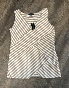 NUEVA Blusa Verve Para Mujer Talla Grande Beige Rayas Sin Mangas en Niveles - Imagen 1 de 6