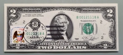 1976 Two Dollar Federal Reserve Note $2 with Stamp - First Day of Issue #96396 - Image 1 of 2