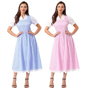 Womens Checked Dress Short Sleeve A-line Midi Length Plaid Dress Halloween - Picture 1 of 32