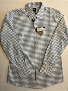 Hugo Boss Men’s Long Sleeve Button Down Shirt Blue & White Slim Fit L 42 X 16.5 - Picture 1 of 12