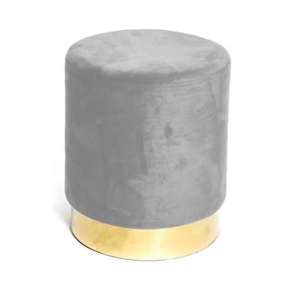 Pouf Poggiapiedi Velvet in Velluto Grigio Chiaro con Base Dorata   Design Elegan - Immagine 1 di 3