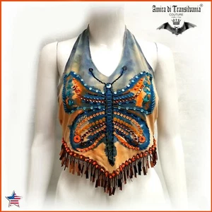 Women Short Clothing Tank Crop Top Elegant Tanktop Luxury Embroidered Butterfly - Picture 1 of 24