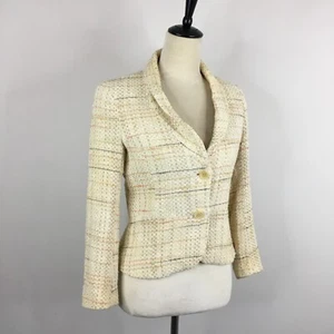 THEORY Womens sz 4 Yellow Multi-Color Tweed Long Sleeve Blazer Jacket - Picture 1 of 14