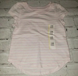 NWT Cat & Jack Baby Girl Size 12 Mo Pink White Stripe Short Sleeve T-Shirt - Picture 1 of 2